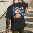 かわいい 柴犬 犬 星月夜 ヴィンセント・ヴァン・ゴッホ 絵画 メンズTシャツ バックプリント 彼への贈り物