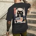 かわいい 猫 食べる ラーメン 麺 面白い アニメ メンズTシャツ バックプリント 彼への贈り物