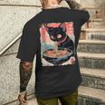 かわいい 黒猫 ラブ ラーメン カワイイ ねこ アニメ 日本語 メンズTシャツ バックプリント 彼への贈り物