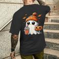 かわいいおばけを飲むかぼちゃスパイス ゴーストハロウィンコスチューム メンズTシャツ バックプリント 彼への贈り物