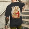 かわいいウサギが麺をすする メンズTシャツ バックプリント 彼への贈り物