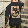 かわいい猫とラーメン麺 日本のアニメ漫画 メンズTシャツ バックプリント 彼への贈り物