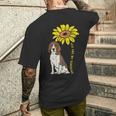 ひまわり サンシャイン ビーグル 動物 ペット ハウンド 犬 恋人 ギフト メンズTシャツ バックプリント 彼への贈り物
