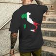 アウトライン イタリア 赤 白 緑 ストライプ 地図 メンズTシャツ バックプリント 彼への贈り物