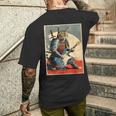 アニメ 日本の侍猫 エレキギターを弾くアートワーク メンズTシャツ バックプリント 彼への贈り物