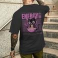 アニメ風ラーメン猫デザイン 充電と食欲のエネルギー系グラフィック メンズTシャツ バックプリント 彼への贈り物