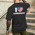 アメリカ国旗とハートのアイ・ラブ・ハンバーガー メンズTシャツ バックプリント 彼への贈り物