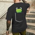 カエルポケットにカエルポケットペットカエルグリーンカエルポケット メンズTシャツ バックプリント 彼への贈り物