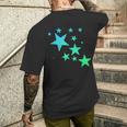 カラフルなグリーンブルーの星、星柄デザイン。 メンズTシャツ バックプリント 彼への贈り物