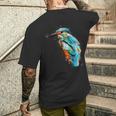 カワセミ 鳥 野生動物 動物 水彩 芸術的 ペインティング メンズTシャツ バックプリント 彼への贈り物
