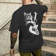 ギターを弾くロック猫 面白いギター猫 メンズTシャツ バックプリント 彼への贈り物