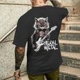 ギターを弾く猫 ヘヴィメタル ロックキャット おもしろギタリスト メンズTシャツ バックプリント 彼への贈り物
