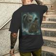 クラーケンの海の怪獣が海に潜る海賊船を襲う巨大猫 メンズTシャツ バックプリント 彼への贈り物