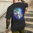 コズミックスペース オオカミ 家族 オオカミ 顔 メンズTシャツ バックプリント 彼への贈り物