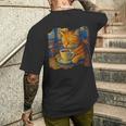 ゴッホ 猫 絵画 面白い 芸術的 猫 コーヒー愛好家 メンズTシャツ バックプリント 彼への贈り物