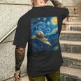 ゴッホの星空の夜のカタツムリスローモーバー動物愛好家 メンズTシャツ バックプリント 彼への贈り物