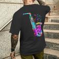 サクソフォン プレーヤー ジャズ 音符 サクソフォン カラフル サックス メンズTシャツ バックプリント 彼への贈り物