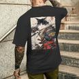 サムライ 猫戦士 浮世 墨絵 猫 サムライ メンズTシャツ バックプリント 彼への贈り物