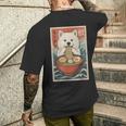 サモエド 食べる ラーメン カワイイ アニメ 犬好き メンズTシャツ バックプリント 彼への贈り物
