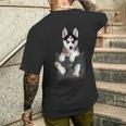 シベリアンハスキー ポケットの子犬 メンズTシャツ バックプリント 彼への贈り物