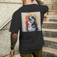 シベリアンハスキー子犬の笑いグラフィック。 メンズTシャツ バックプリント 彼への贈り物