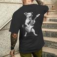ジャック・ラッセル・テリア ギターを弾く ロックミュージック 犬好き メンズTシャツ バックプリント 彼への贈り物