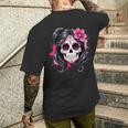 スタイリッシュなマゼンタ サクラ ムエルテ スカルデザイン Dia De Los Muertos メンズTシャツ バックプリント 彼への贈り物
