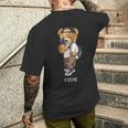 セルフィーを撮るかわいいテディベア メンズTシャツ バックプリント 彼への贈り物
