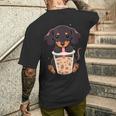 ダックスフンド ボバティー バブルティー アニメ カワイイ 犬 メンズTシャツ バックプリント 彼への贈り物
