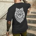 トライバルウルフ 北欧モチーフ ゲール柄 ライトウルフ メンズTシャツ バックプリント 彼への贈り物