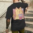 トラ猫とボバ茶のかわいいかわいい猫のグラフィック メンズTシャツ バックプリント 彼への贈り物