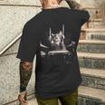ドラムを叩く猫 面白い猫 ドラマー メンズ 半袖 おもしろ メンズTシャツ バックプリント 彼への贈り物