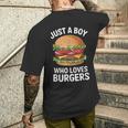 ハンバーガーが大好きな少年 おもしろハンバーガー好き メンズTシャツ バックプリント 彼への贈り物