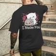 ハート バレンタイン ピーチゴマ 猫 カップル I Meow You メンズTシャツ バックプリント 彼への贈り物