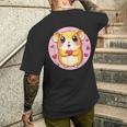 ハートに囲まれたハートを持つかわいいハムスター メンズTシャツ バックプリント 彼への贈り物