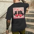 ハートのある黒猫 バレンタインデー アートペインティング メンズTシャツ バックプリント 彼への贈り物
