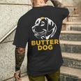バター犬-彼のバターと一緒に犬面白いミーム メンズTシャツ バックプリント 彼への贈り物