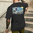 バンゴッホの星空と北斎の富嶽三十六景波絵の融合 メンズTシャツ バックプリント 彼への贈り物