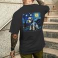 バン・ゴッホ 星月夜ミニチュア・シュナウザー メンズTシャツ バックプリント 彼への贈り物