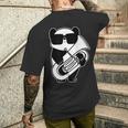 パンダとチューバ楽器チューブ メンズTシャツ バックプリント 彼への贈り物
