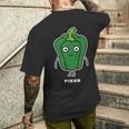 ピーマン 顔 イラスト かわいい おもしろ 面白い 簡単 シンプル ゆるい 野菜 メンズTシャツ バックプリント 彼への贈り物