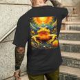 ファンタジー キュート イエロー カエルの太陽 メンズTシャツ バックプリント 彼への贈り物