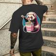 フェレットの飼い主かわいいカワイイアニメフェレットがラーメン丼シャツを食べる メンズTシャツ バックプリント 彼への贈り物
