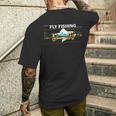 フライフィッシング モンタナ レトロ 風景 トラウト シルエット メンズTシャツ バックプリント 彼への贈り物
