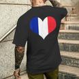 フランス国旗ラブハートフランス国旗 メンズTシャツ バックプリント 彼への贈り物