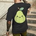 フルーツ 梨 小さなミニマリストのシンプルな梨 メンズTシャツ バックプリント 彼への贈り物