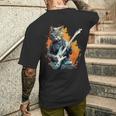 ベースギター 音楽 猫 ギターを弾く メンズTシャツ バックプリント 彼への贈り物