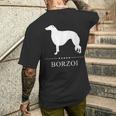 ボルゾイ犬の白いシルエット メンズTシャツ バックプリント 彼への贈り物