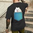 ポメラニアン 犬 胸ポケット ドイツ スピッツ メンズTシャツ バックプリント 彼への贈り物