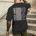 ポーカーハンド チートシートカード カジノゲーム 面白いプレイヤーギフト メンズTシャツ バックプリント 彼への贈り物